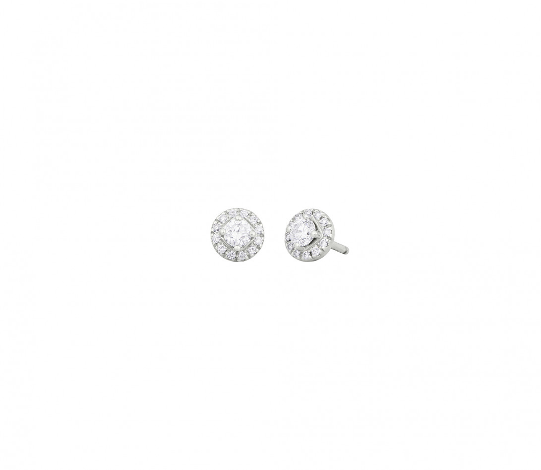 Boucles d'oreilles puces Halo en or blanc et diamants de synthèse 0,1ct