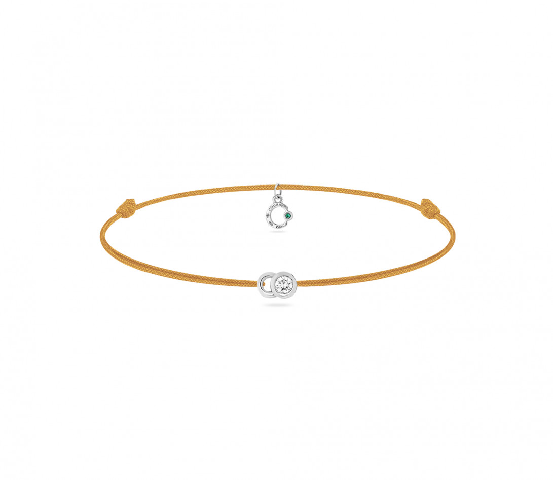 Bracelet cordon LET'S COMMIT jaune maya en or blanc - Face