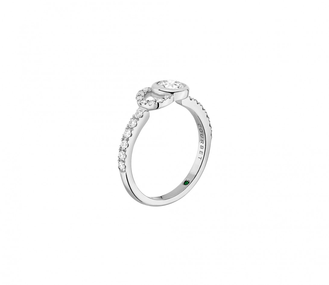 Bague CO demi pavée - Or blanc 18K, diamants synthétiques - Vue 2