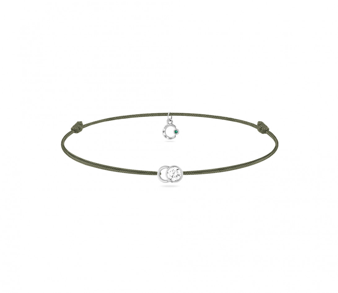 Bracelet cordon LET'S COMMIT vert jungle en or blanc - Face