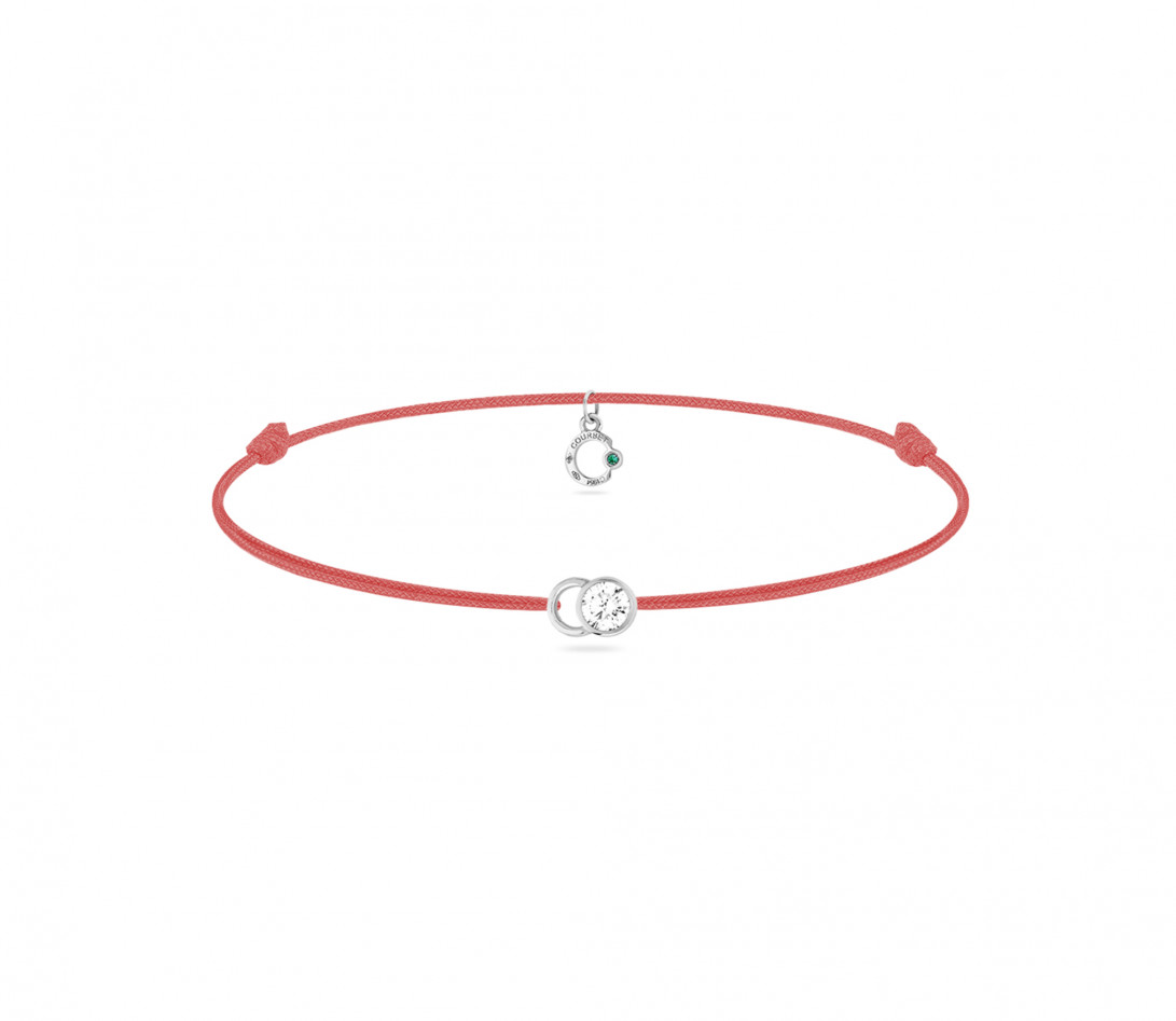 Bracelet cordon LET'S COMMIT orange corail en or blanc - Face