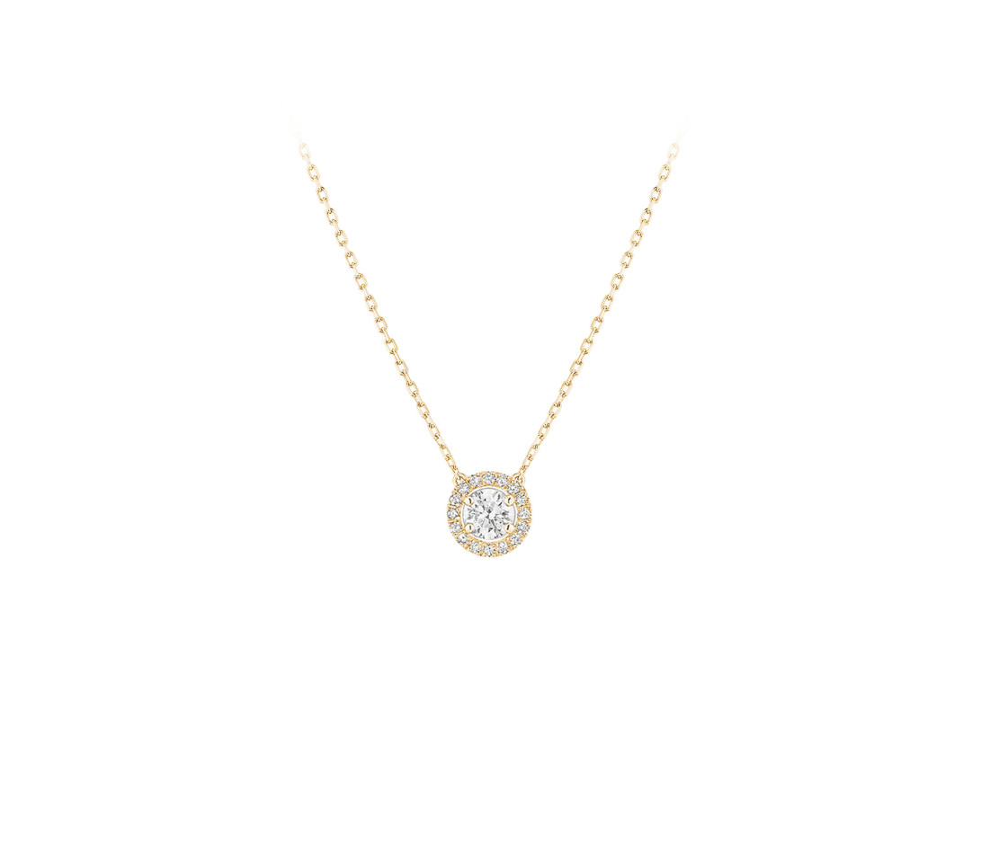 Collier Halo - Or jaune 18K (4,00 g), diamants 0,65 cts - Face