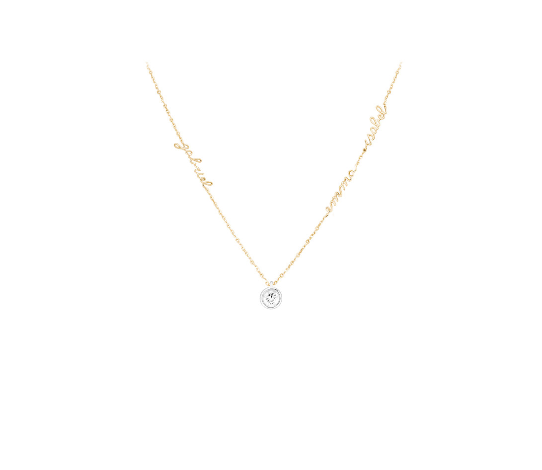 Collier Personnalisé 3 prénoms Or Jaune et Diamant de synthèse