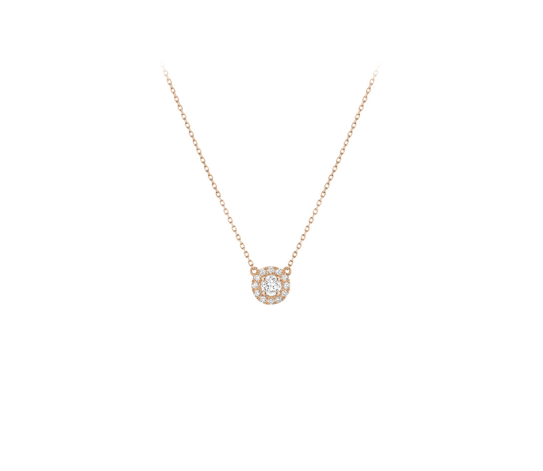 Collier Halo - Or rose 18K (4,00 g), diamants 0,3 cts - Face