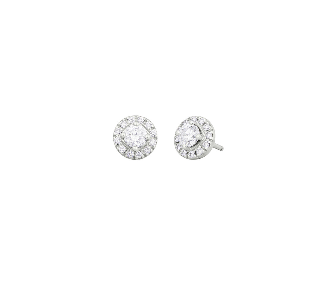 Boucles d'oreilles puces Halo en or blanc et diamants de synthèse 0,3ct