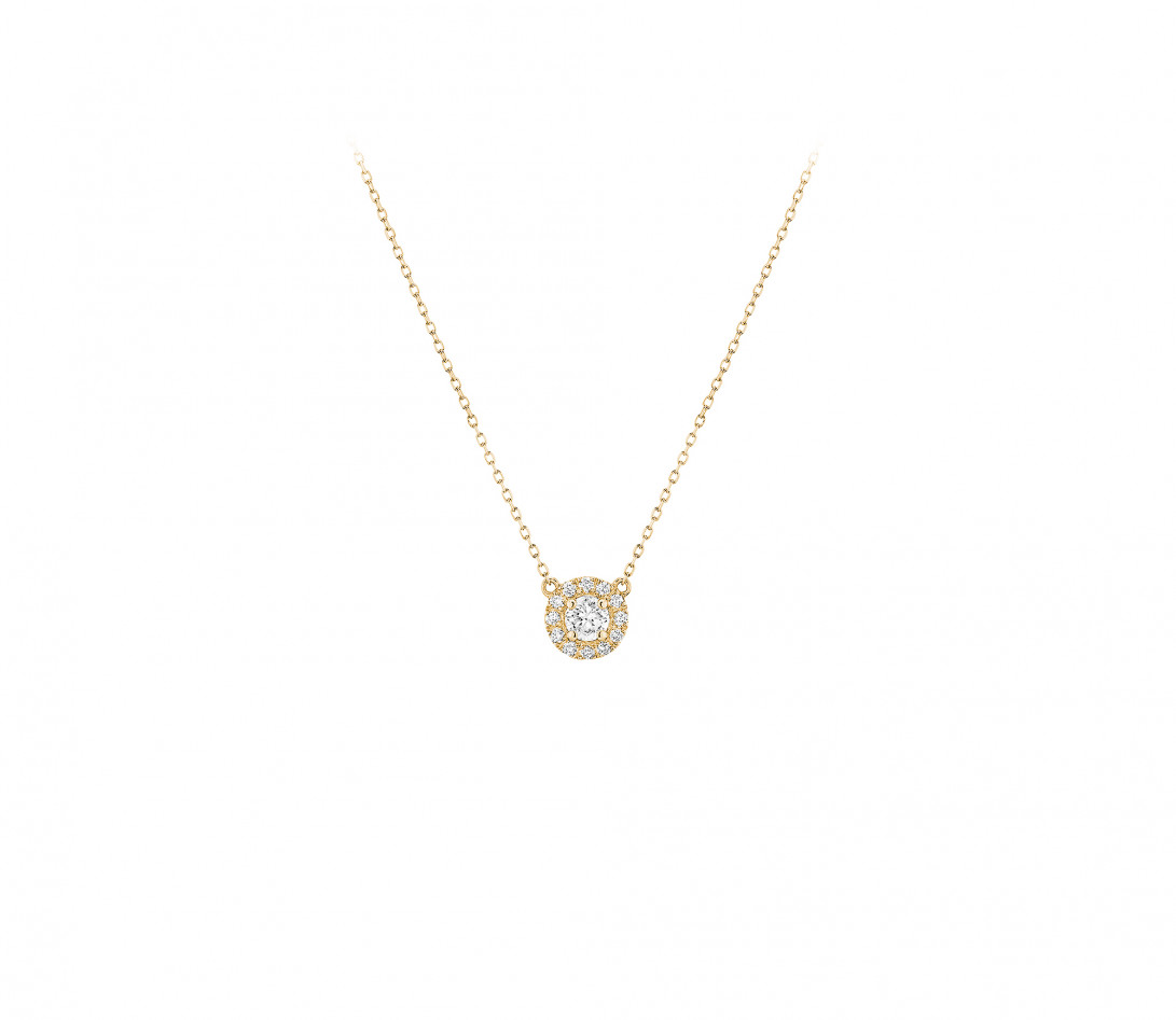 Collier Halo - Or jaune 18K (4,00 g), diamants 0,344 cts - Face