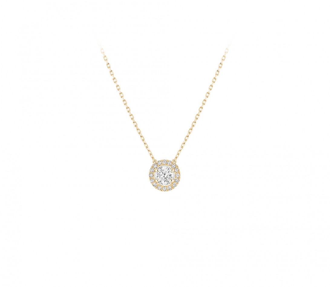 Collier Halo en or jaune et diamants de synthèse 0,9ct