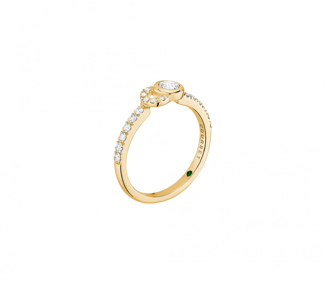 Bague CO demi pavée - Or jaune 18K, diamants synthétiques - Vue 2